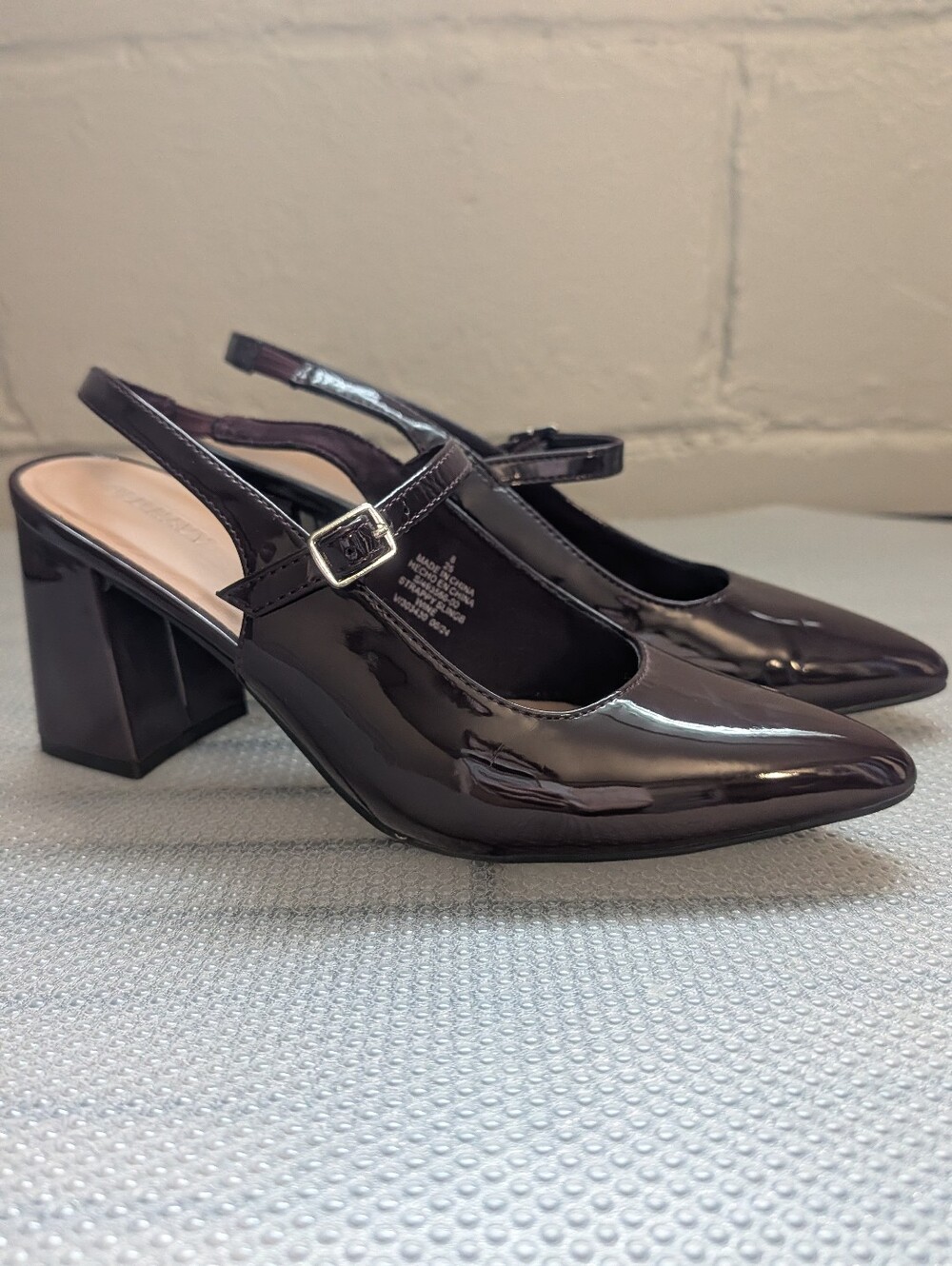 Patent Slingback Block Heel Pumps in Wine
